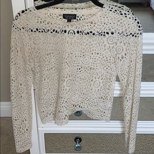 topshop white cutout long sleeve top/shirt